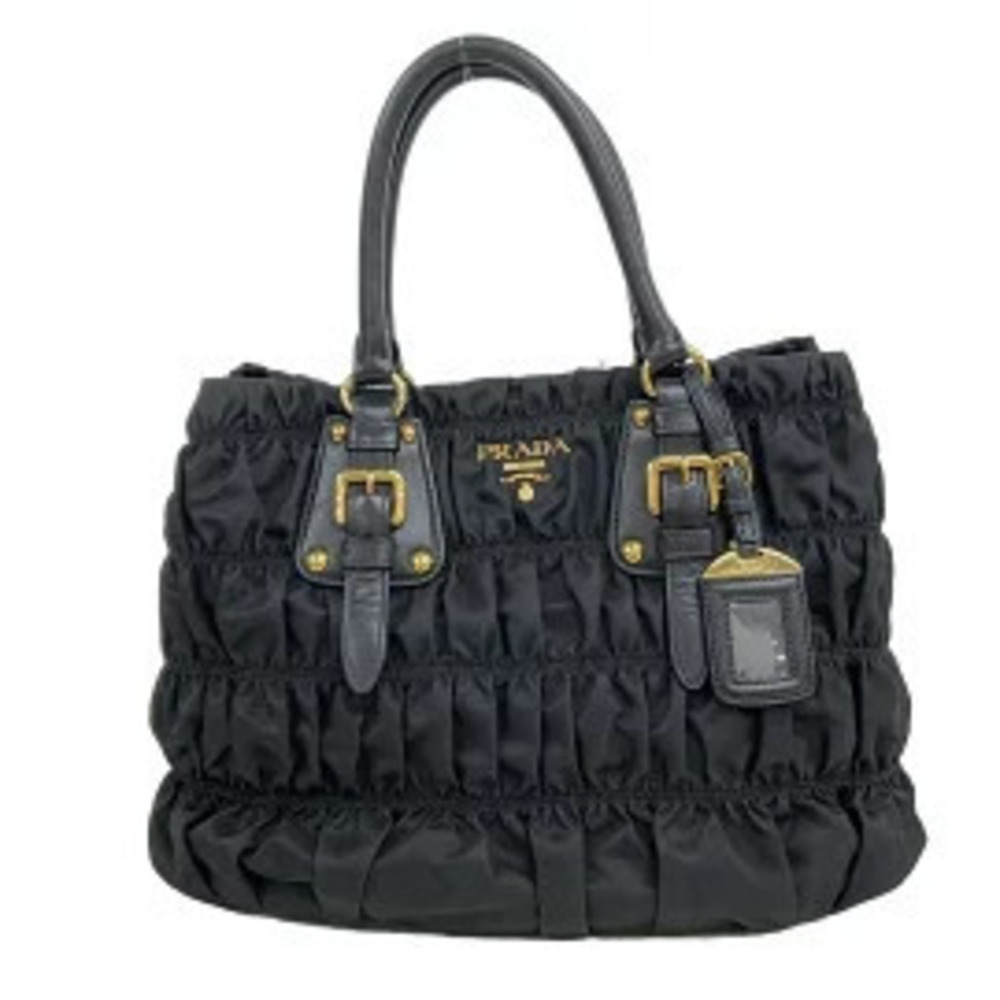 Prada Gathered Tote Bag Black Leather